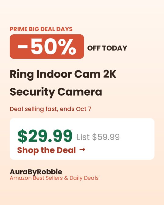 Ring Indoor Cam 2K, $29.99, 50% off the $59.99 list price