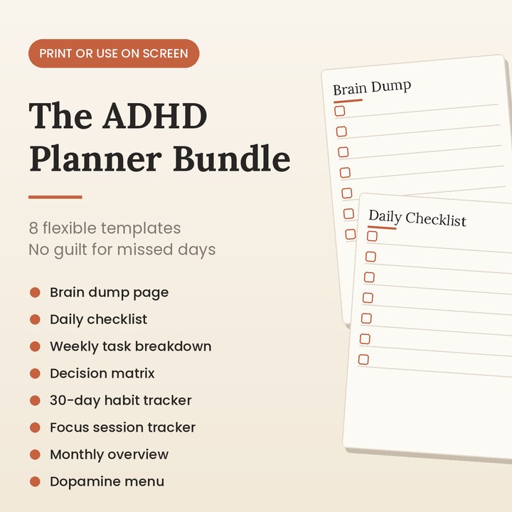 ADHD Planner Printable Bundle: 8 flexible templates