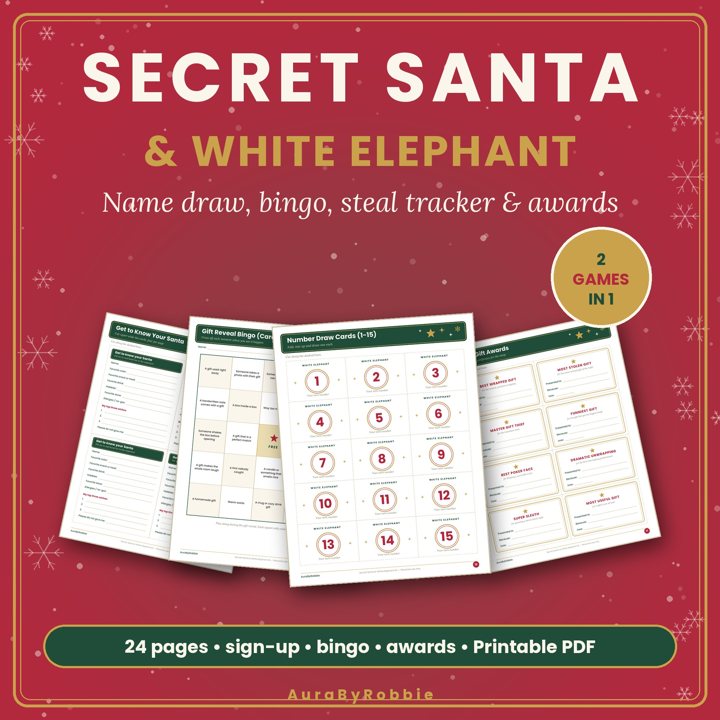 Secret Santa and White Elephant Gift Exchange Kit printable