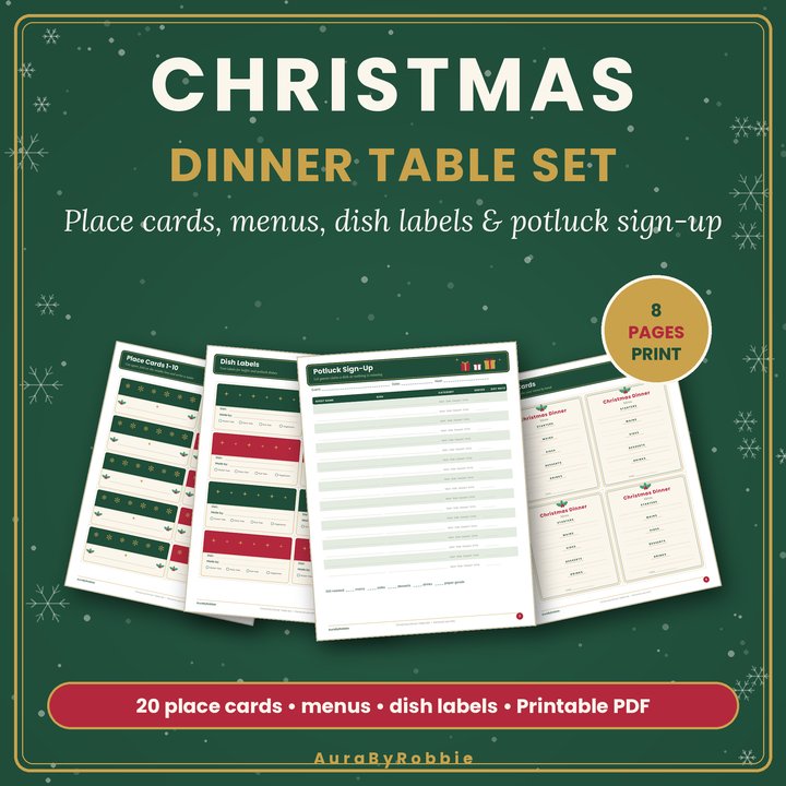 Christmas Dinner Place Cards Printable Set