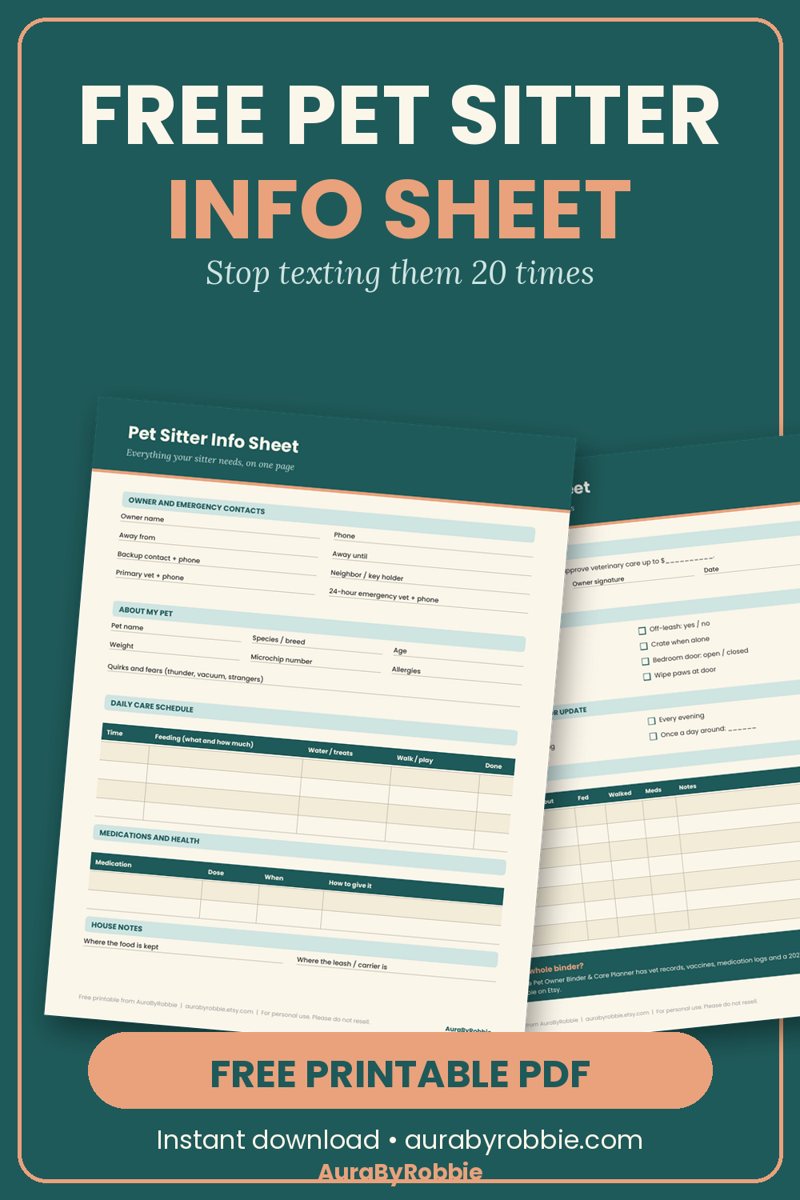 Free pet sitter info sheet