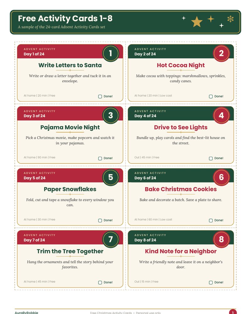 Free Christmas activity cards printable