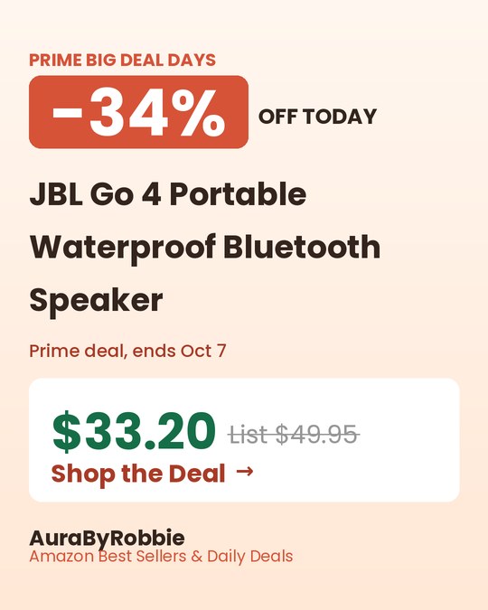 JBL Go 4 Portable Waterproof Speaker, $33.20, 34% off the $49.95 list price